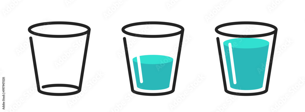Water glass cup icon full half and empty vector stroke thin line pictogram graphic illustration set, white blue outline drink beverage simple isolated symbol image clip art
Water glass cup icon full half and empty vector stroke thin line pictogram graphic illustration set, white blue outline drink beverage simple isolated symbol image clip art