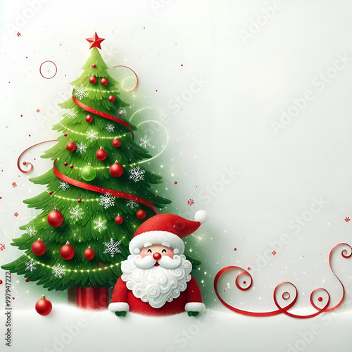 Festive Christmas Background with Tree, Red Baubles, and Twinkling Lights