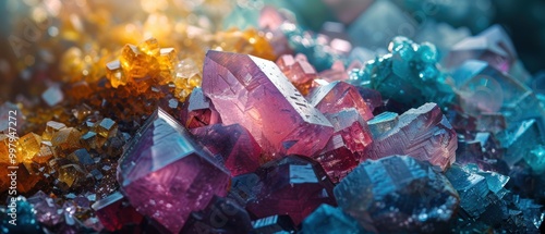 Colorful Raw Minerals Under Microscope View