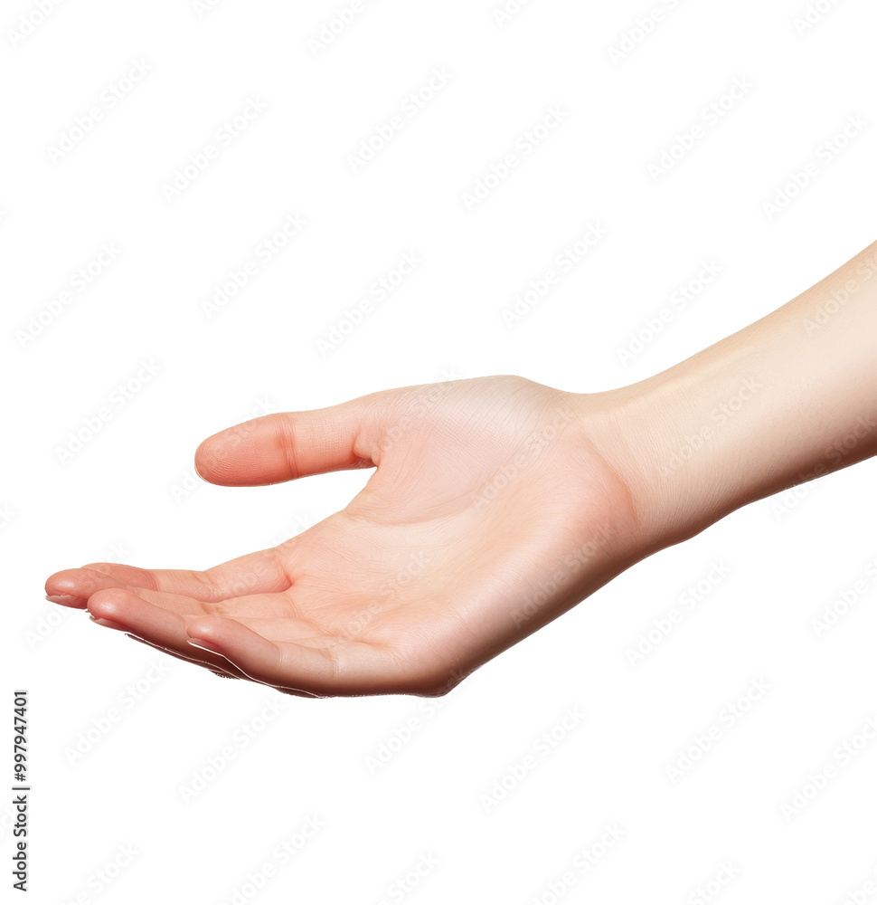 A human hand reaching out with an open palm against a transparent background inviting connection and interaction A human hand reaching out with an open palm against a transparent background inviting connection and interaction