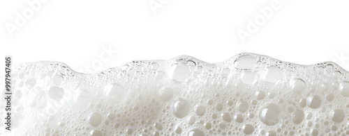 Close-up view of soft and frothy bubbles on a transparent background creating a refreshing and clean aesthetic photo