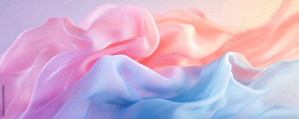Obraz premium A delicate blend of soft pink and blue fabric flows gracefully, creating a serene and ethereal atmosphere.