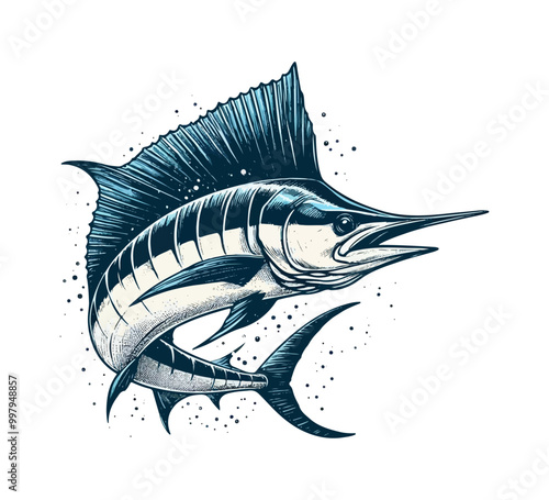 Blue Marlin hand drawn vector illustration