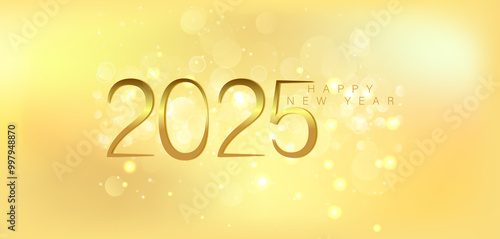 A festive gold background featuring elegant golden numbers celebrating the arrival of the New Year 2025