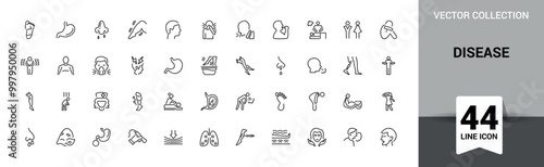 Disease line icon set. Medicine and health line icons. Medicine, doctor, dentistry, allergy, illness, health and more. Linear icon collection. Vector illustration.