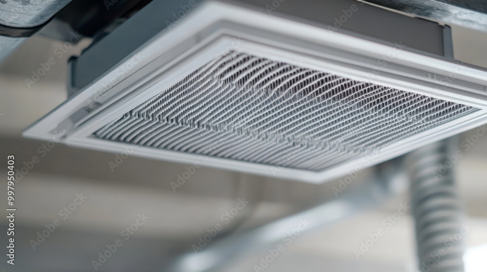 A close-up view of a ventilation grill, commonly used in HVAC systems for air circulation, showcasing its intricate mesh design.