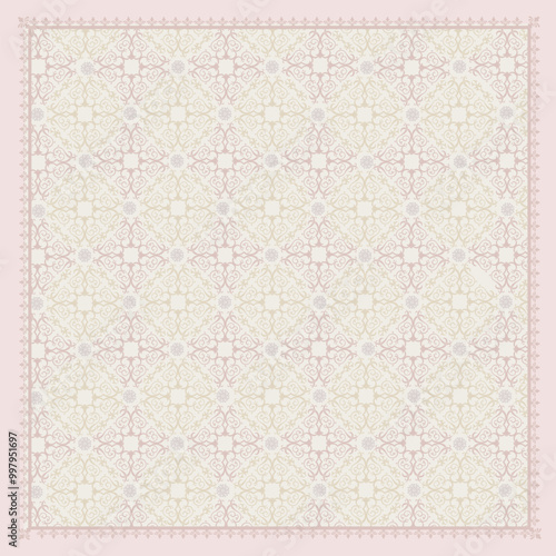Wallpaper Mural Delicate pastel geometric scarf design featuring soft pink and cream tones with a subtle, intricate lattice pattern. Perfect for adding a touch of elegance and light sophistication to any outfit. Torontodigital.ca