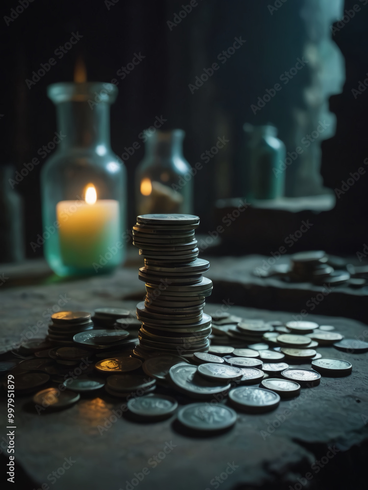 stack of coins on a black background stack of coins on a black background