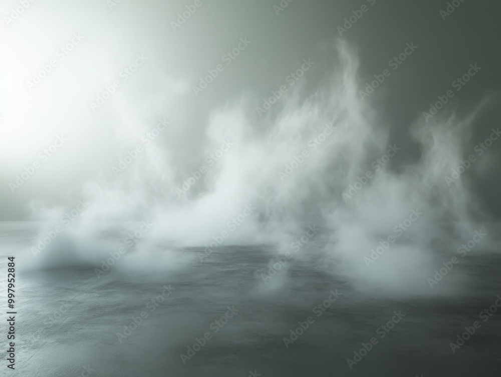 Obraz premium 2408 25.Wisps of white smoke slowly drift across the floor, forming a thick, rolling fog. The soft, cloudy texture enhances the mysterious and ethereal feel, with the mist creating a perfect backdrop