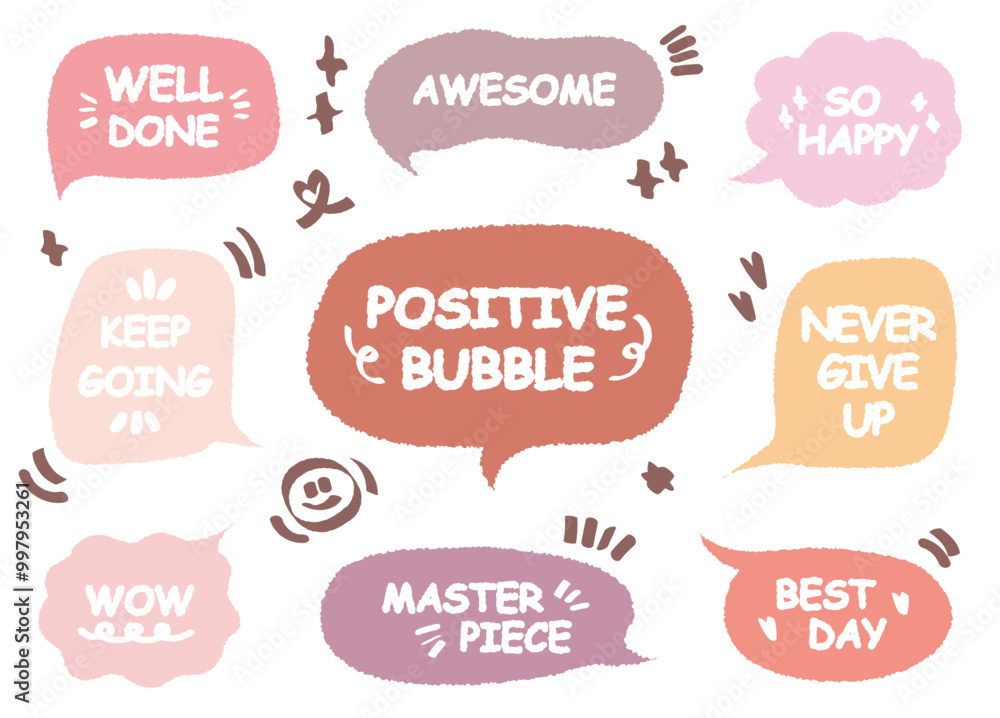 Comic style cute quote colorful speech bubble with positive words. Set of hand drawn memo frame. Cartoon doodle crayon drawing cloud, box, message. Flat vector. Best Awesome WOW Master Piece Go Well Comic style cute quote colorful speech bubble with positive words. Set of hand drawn memo frame. Cartoon doodle crayon drawing cloud, box, message. Flat vector. Best Awesome WOW Master Piece Go Well