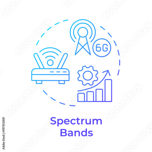 Spectrum bands blue gradient concept icon. 6G technology. Telecommunications. Wireless communication. Round shape line illustration. Abstract idea. Graphic design. Easy to use in article