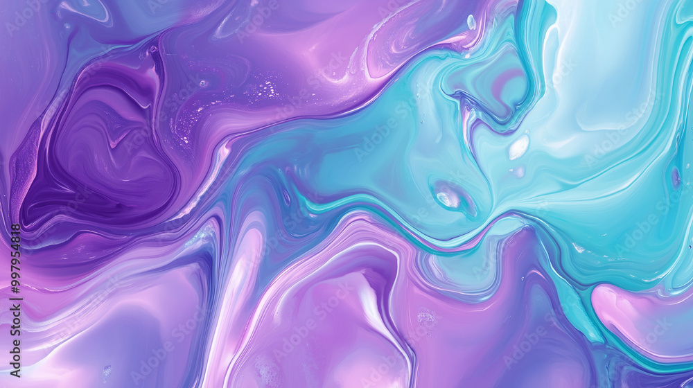 Obraz premium Pastelowe odcienie fioletu i turkusu splatają się w wirującą ciecz.