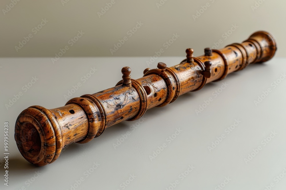 A long wooden instrument with a wooden cap on the end A long wooden instrument with a wooden cap on the end