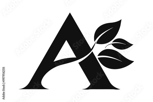 A graphical design with letter A and leaves Abstract concept silhouette black vector art illustration