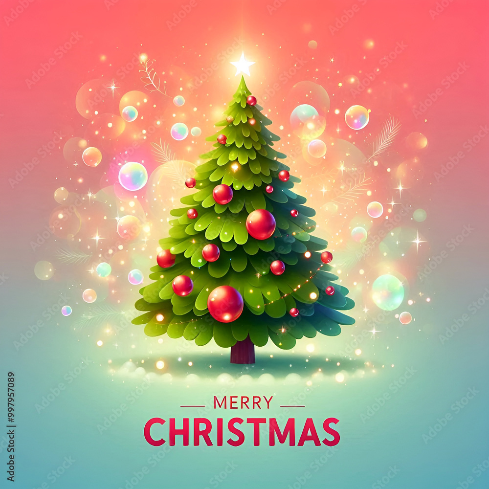 Festive Christmas Background with Tree, Red Baubles, and Twinkling Lights Festive Christmas Background with Tree, Red Baubles, and Twinkling Lights