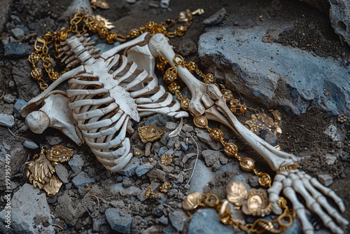 ai generative human skull with gold jewelry
