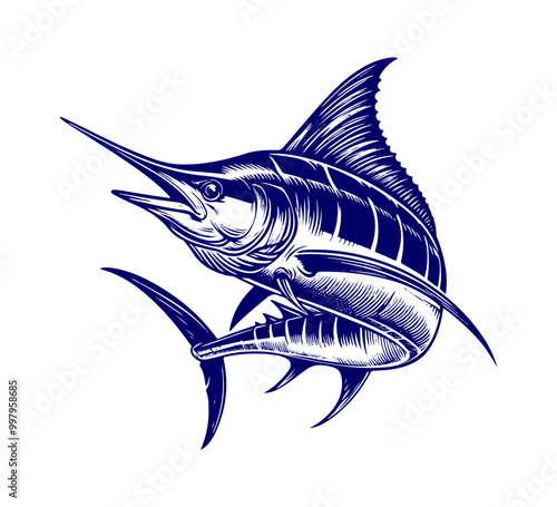 Blue Marlin hand drawn vector illustration