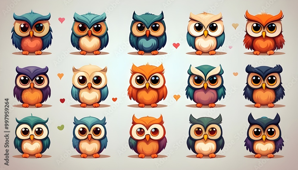 Cute Owl Emoji Set in Cartoon. Owl Collection Background Design Flat Vector Design Cute Owl Emoji Set in Cartoon. Owl Collection Background Design Flat Vector Design