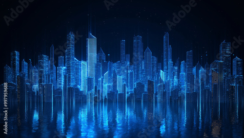 blue city skyline with reflection