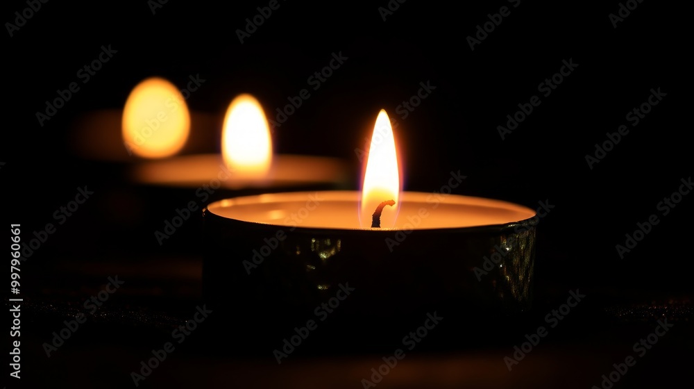 Candles burning in the dark, macro photography, bokeh effect, background with blurred lights. Candles burning in the darkness. Candles burning in the dark, macro photography, bokeh effect, background with blurred lights. Candles burning in the darkness.