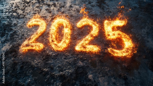 "2025" word made from a fire 