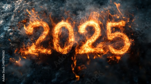 "2025" word made from a fire 