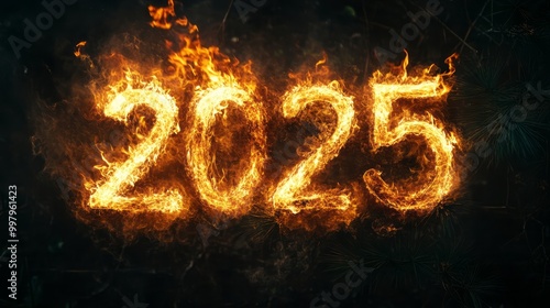 "2025" word made from a fire 