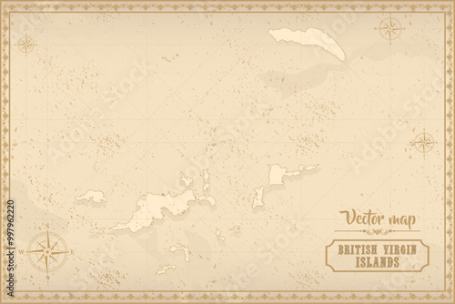 Map of British Virgin Islands in the old style, brown graphics in retro fantasy style