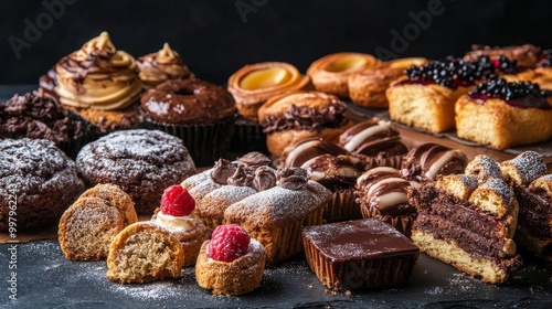 Deliciously fresh baked treats, displayed against a dark backdrop.