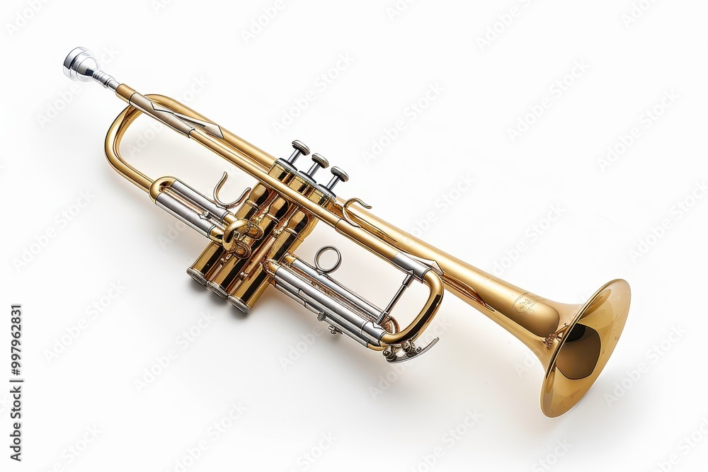 Fototapeta premium A golden trumpet is displayed on a white background