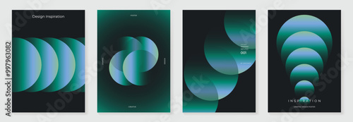 Modern gradient poster background vector set. Abstract cover template with monotone perspective geometric prism shape and halftone. Ideal design for social media, cover, banner, flyer.