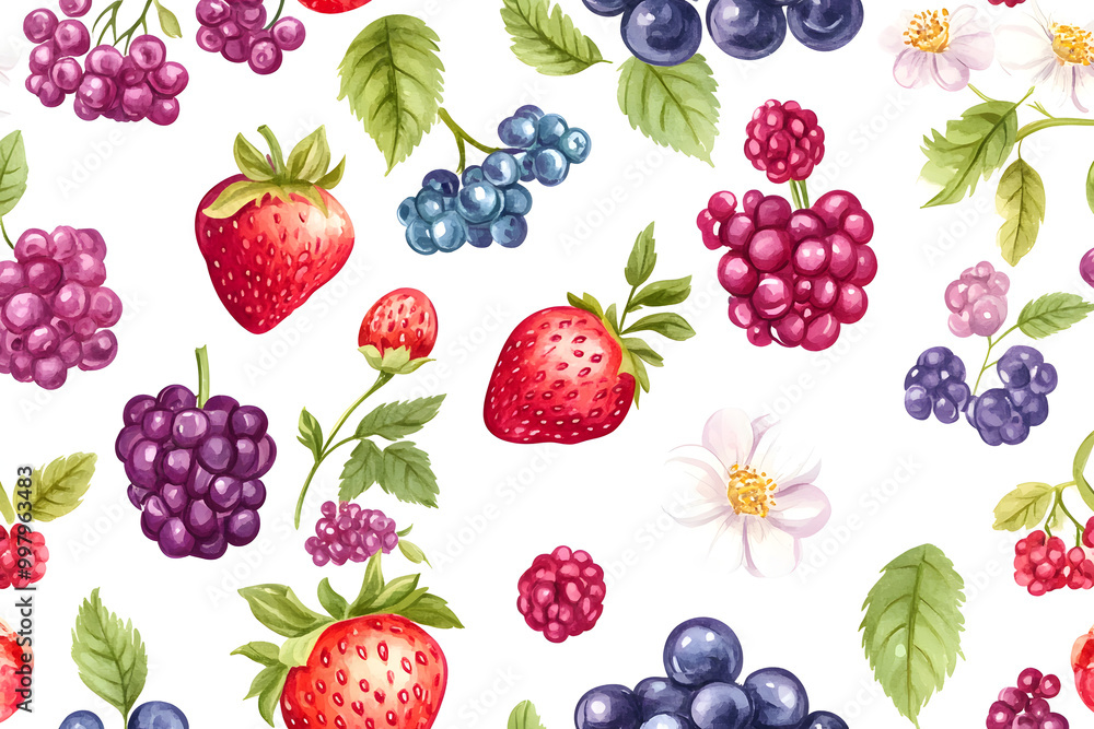 Seamless Berries and Flowers Pattern Seamless Berries and Flowers Pattern