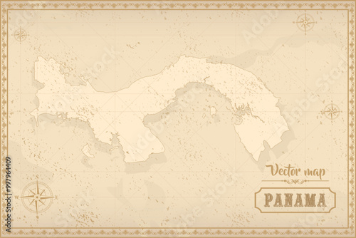Map of Panama in the old style, brown graphics in retro fantasy style