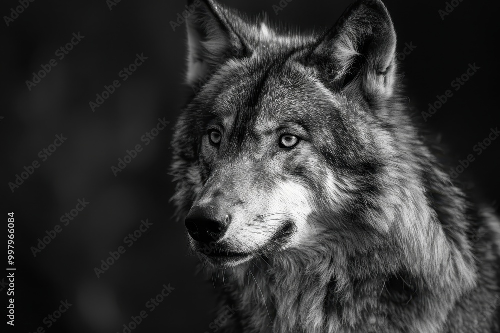 Fototapeta premium A wolf is staring at the camera with a serious expression