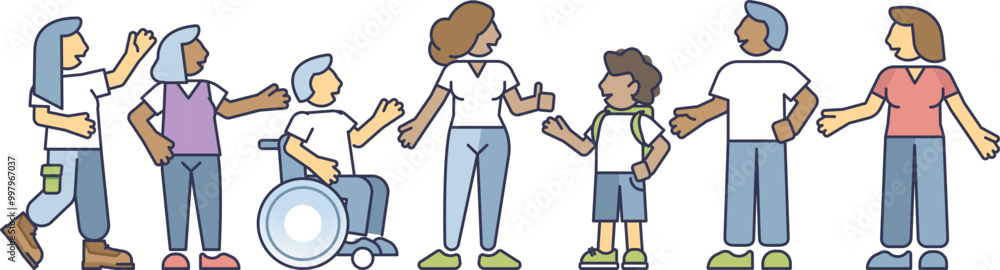 Illustration of a diverse group of people, including different ages, genders, and abilities, symbolizing inclusivity and community. Illustration of a diverse group of people, including different ages, genders, and abilities, symbolizing inclusivity and community.