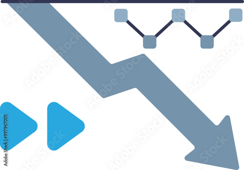 A downward arrow and a declining graph symbolize a decrease or decline.