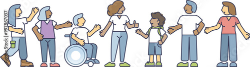 Illustration of a diverse group of people, including different ages, genders, and abilities, symbolizing inclusivity and community.