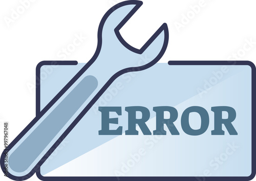 A wrench over an error sign, symbolizing fixing or troubleshooting errors.