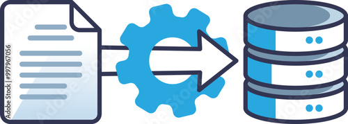 ETL process illustration with document, gear, and database icons.
