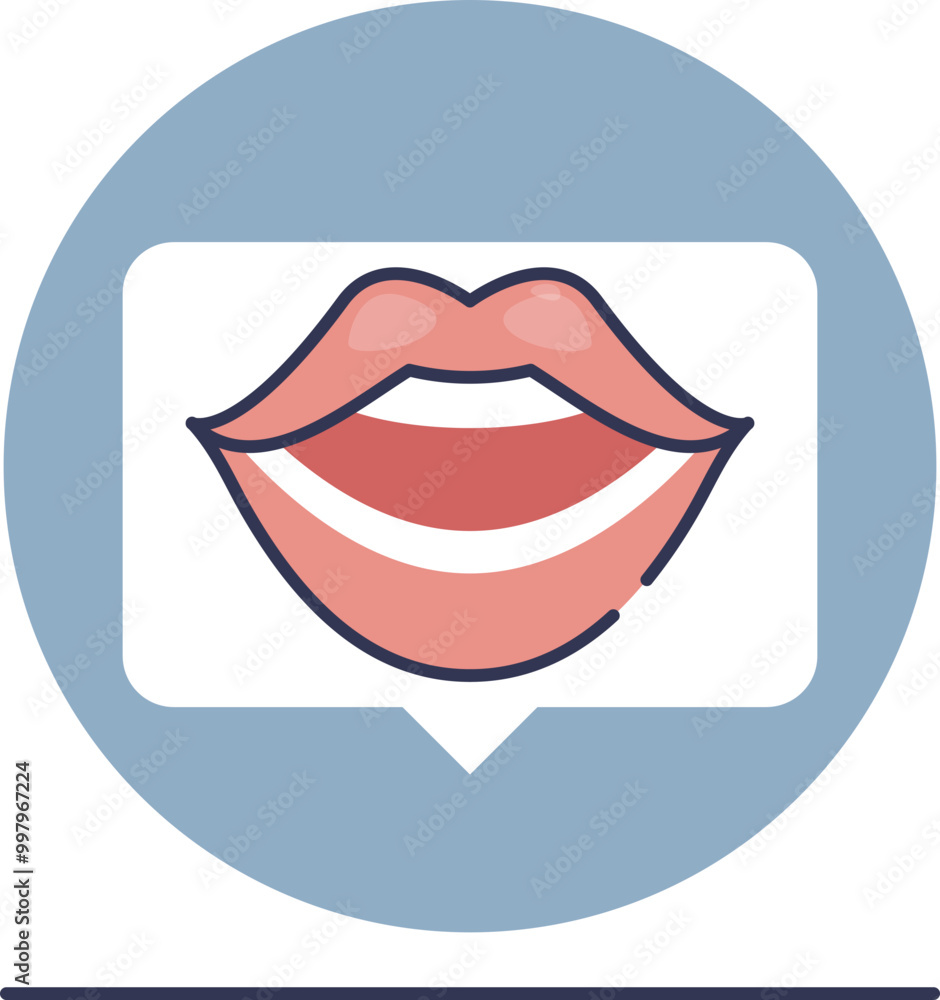 Illustration of lips inside a speech bubble, symbolizing communication and speech. Illustration of lips inside a speech bubble, symbolizing communication and speech.