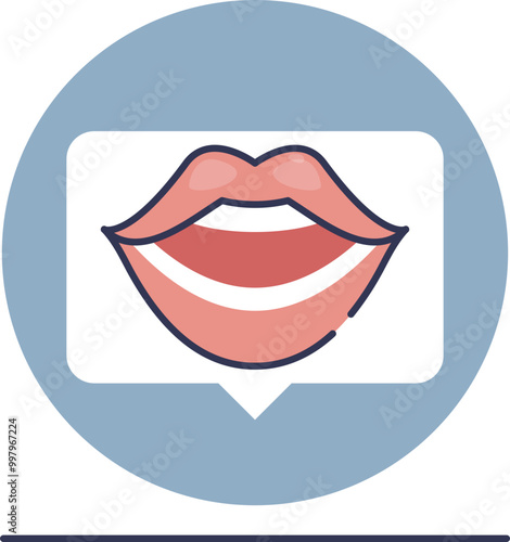 Illustration of lips inside a speech bubble, symbolizing communication and speech.