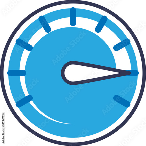 A blue speedometer icon indicating high speed, symbolizing fast performance and efficiency.
