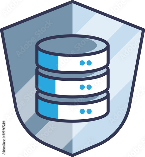 Illustration of a shield protecting a database, symbolizing data security and protection.