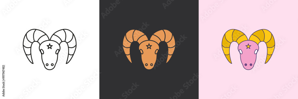 Obraz premium Goat mystic icon set. Black and colorful geometric vector logo template