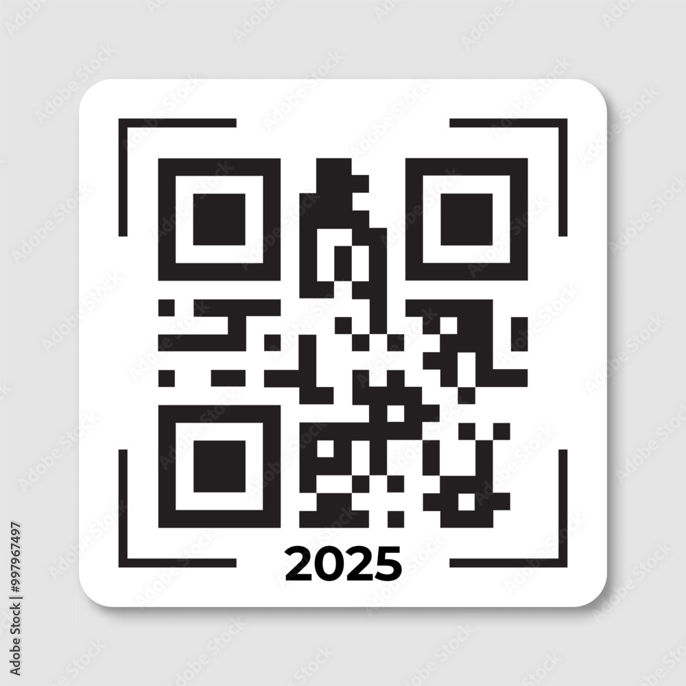 2025 QR code icon. Happy New Year pixelated illustration for greeting card 2025 QR code icon. Happy New Year pixelated illustration for greeting card