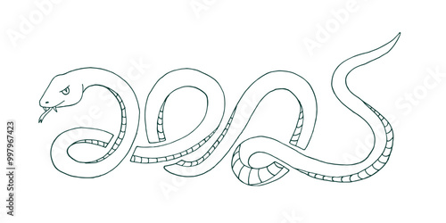 Happy chinese New Year 2025. Year of snake holiday banner with number. Doodle linear monochrome style