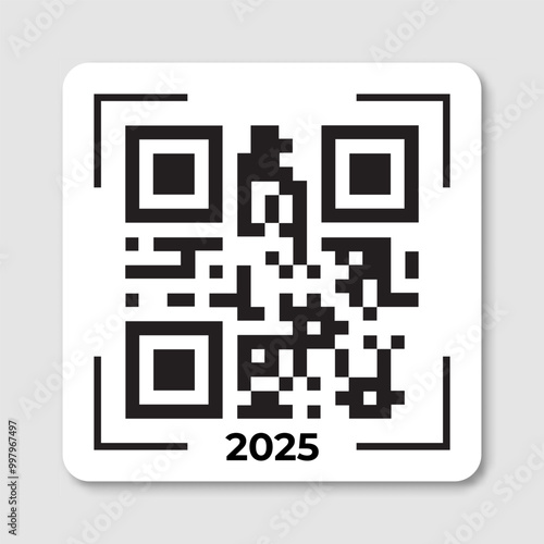 2025 QR code icon. Happy New Year  pixelated illustration for greeting card