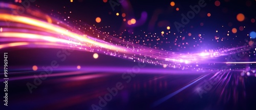 Abstract light trails with colorful bokeh effects, dark background