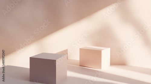 Minimalist Floating Cubes on a Soft Podium Setup