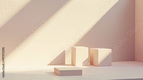 Minimalist Floating Cubes on Podiums with Soft Shadows